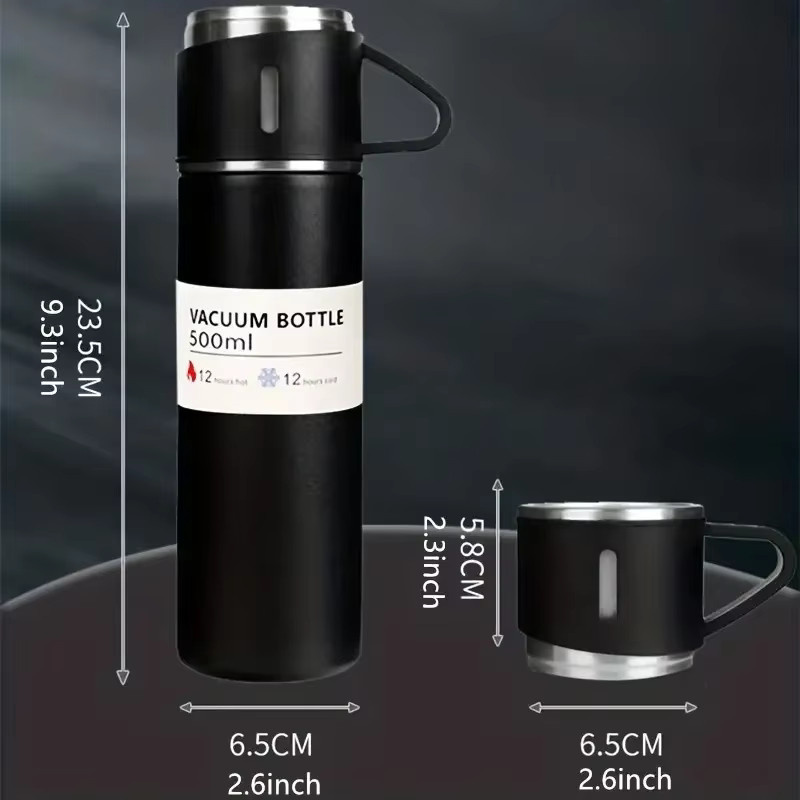DHDH Vakuum-Isolierflasche aus 304 Edelstahl in Schwarz, 500 ml - Bild 3