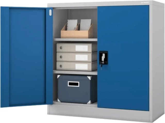 JAN NOWAK Aktenschrank BEATA mit Flügeltüren und Schloss, Grau-Blau, H: 93 cm, B: 90 cm, T: 40 cm - Bild 1