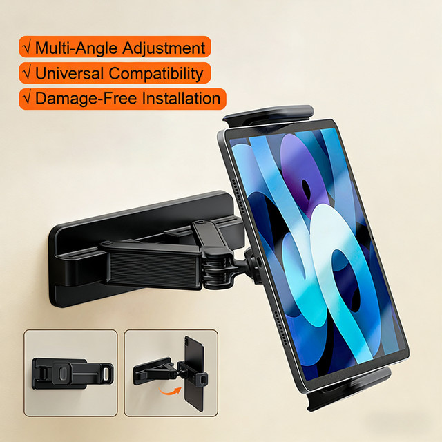 OUTMIX Wandhalterung für Tablets und Kindle in Schwarz, verstellbar und faltbar für Geräte von 4 bis 13 Zoll - Bild 1