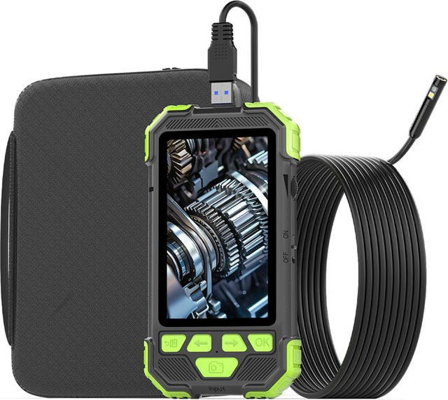 BUMBORN Industrie-Endoskop mit 4,3-Zoll-IPS-Display, Dual 8 mm Kamera, 5 m starrem Kabel und Werkzeugtasche, Schwarz - Bild 1