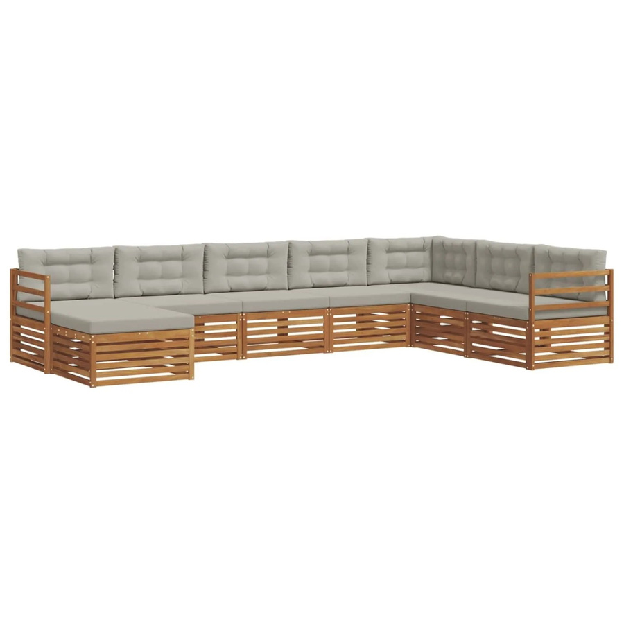vidaXL Sofagarnitur 8-teilig L-Form aus Massivholz Akazie in Natur und Hellgrau mit Polsterung und Kissen - Bild 2