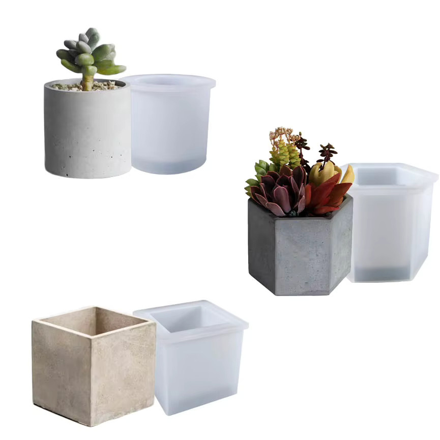 LISM Silikonform-Set für DIY-Projekte mit runden, quadratischen und sechseckigen Formen für Blumentöpfe, Kerzenbecher und Stifthalter aus Zement, Harz oder Terrazzo - Bild 2
