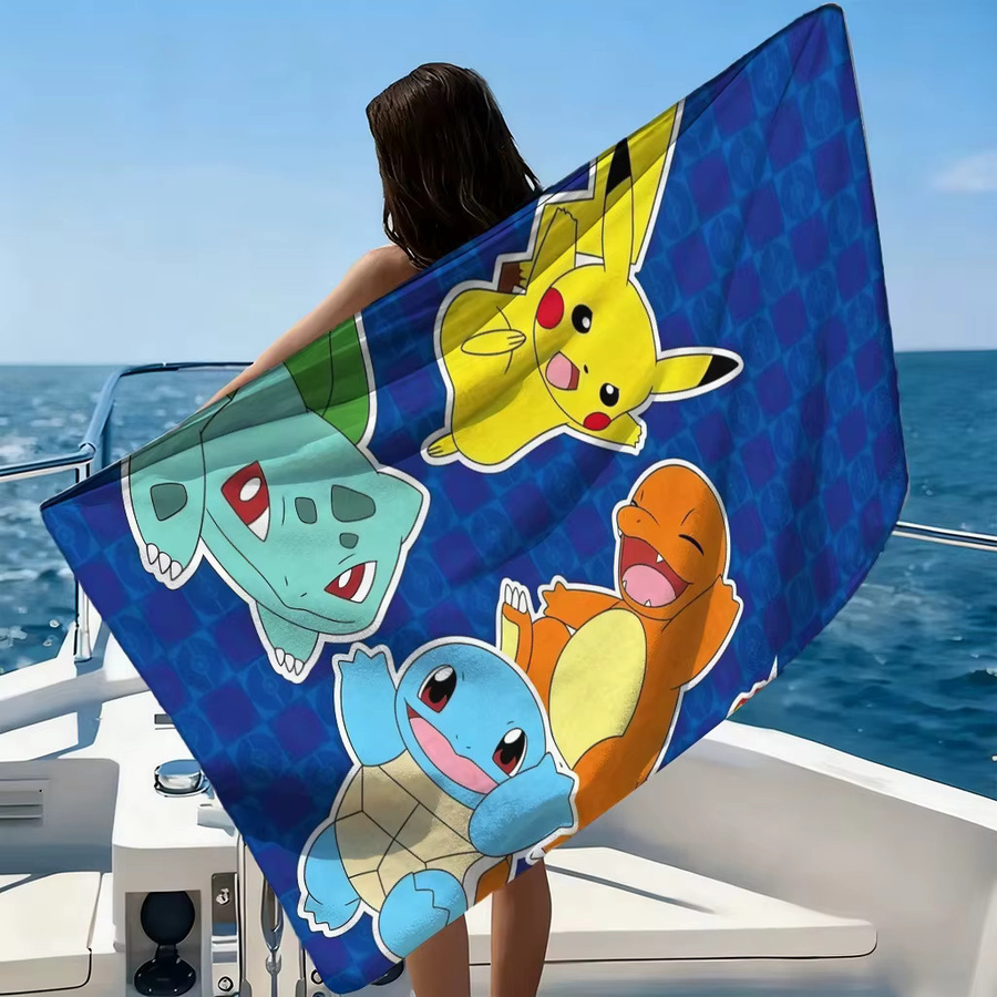 Potdemiel Strandtuch mit Pokemon Pikachu Aufdruck aus Mikrofaser, schnelltrocknend, Mehrfarbig, für Kinder - Bild 2