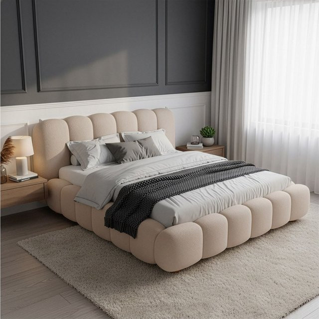 Juskys Polsterbett Catania mit Bouclé-Bezug in Beige, B/T/H: 180 x 200 x 98 cm - Bild 3