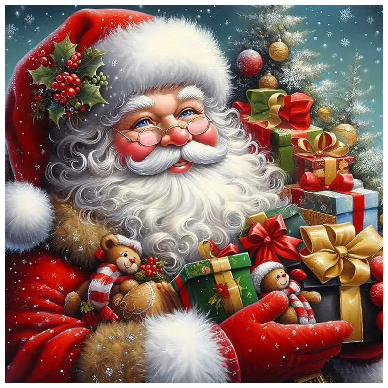 HUACAN 5D DIY Diamantmalerei Weihnachtsmann mit rotem Weihnachtsbaum als 3D Vollbohrer Mosaik Bild in Rot und Multicolor - Bild 5