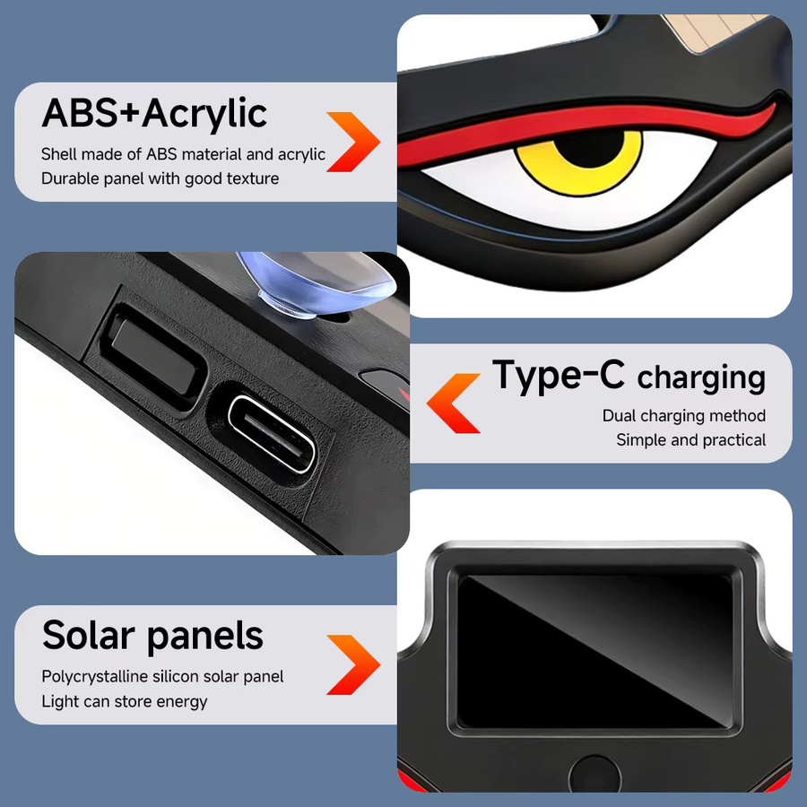 YaLumei Solar LED Teufelsaugen-Lampe in Schwarz für das Auto mit Monster-Gesichtsausdruck und kabelloser Dreieck-Fenstermontage zur Ambiente-Beleuchtung - Bild 5