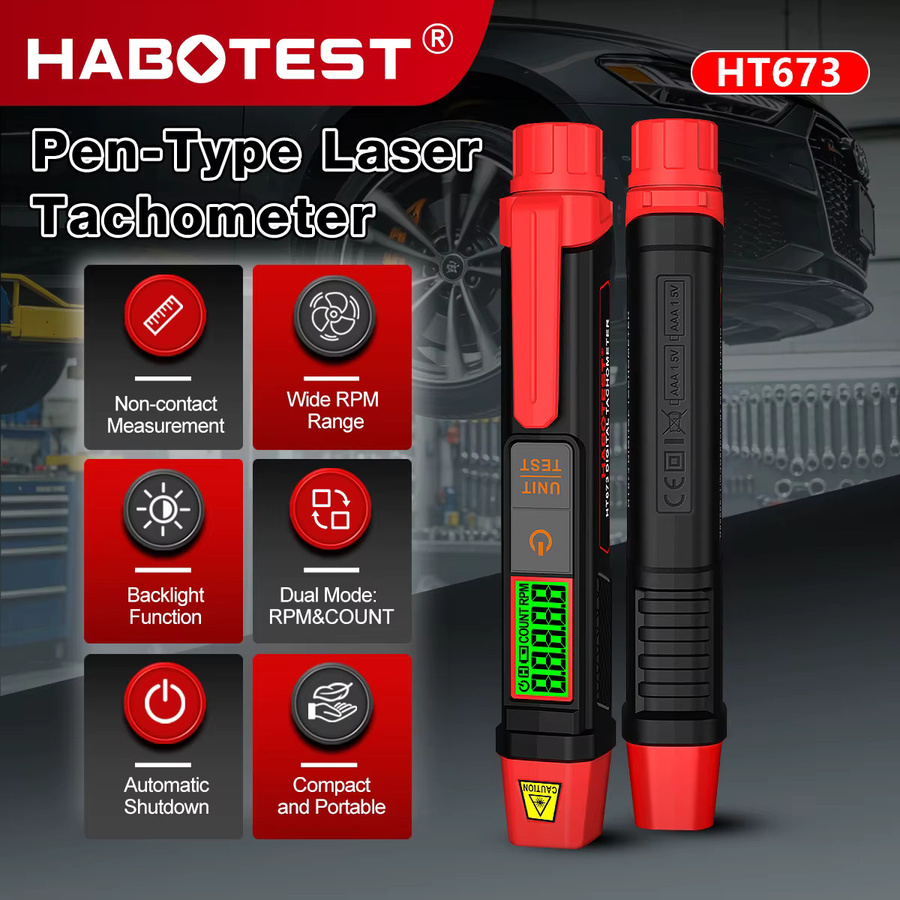 HABOTEST HT673 Digitaler Laser-Tachometer in Rot mit Drehzahl- und Zählmodus für berührungslose Messungen von 10-99999 U/min - Bild 2