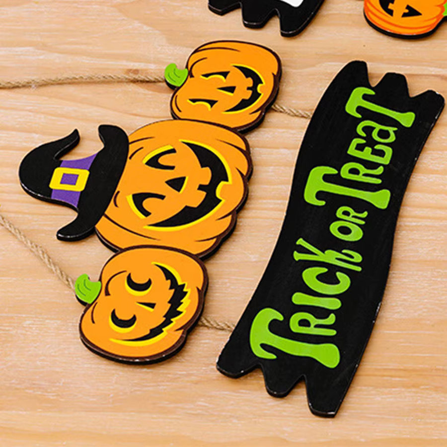 Joy-enlife Halloween-Hängeornamente aus Holz mit Kürbis-Motiv und Text als Tür-Hängeschilder für deine Party, B/H: 30,0 x 23,0 cm - Bild 2