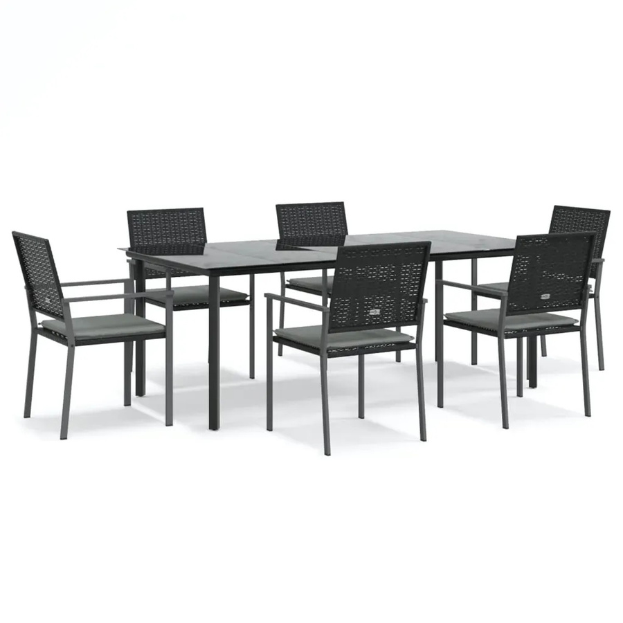 vidaXL 7-teilige Garten-Essgruppe aus Poly Rattan und Stahl mit Kissen und gehärtetem Glas in Anthrazit, Grau oder Schwarz - Bild 2