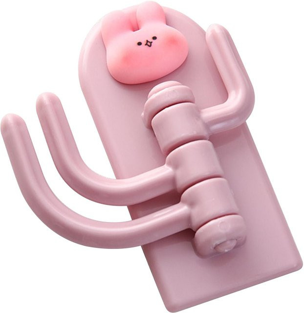 Meterk Selbstklebender Wandhaken mit 3 Haken in Form eines Kaninchens, Rosa, drehbar und stanzfrei - Bild 1
