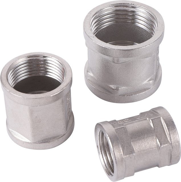 Adhere To Fly Doppel-Rohrverbinder aus Edelstahl mit Innengewinde in Silber - Bild 1