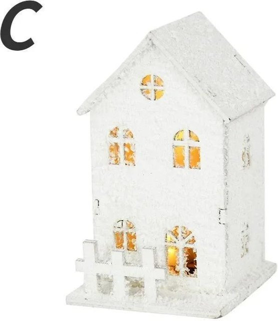 Yiran Furniture Weihnachtsschmuck LED-Holzhaus mit Schneeflocken in Weiß - Bild 1