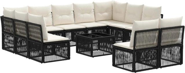 vidaXL Gartensofa-Set 12-tlg. aus Poly-Rattan in Schwarz mit Polstern und Couchtisch für Garten und Terrasse - Bild 1