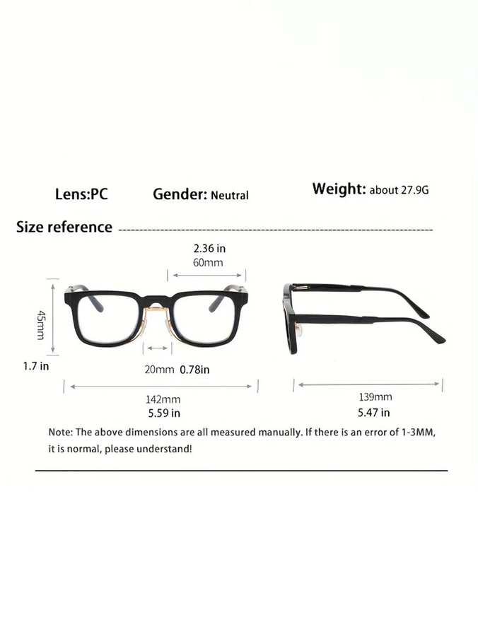 WENID Korrektionsbrille, Quadratisch, Vollrand, Kunststoff, Unisex, Schwarz - Bild 2