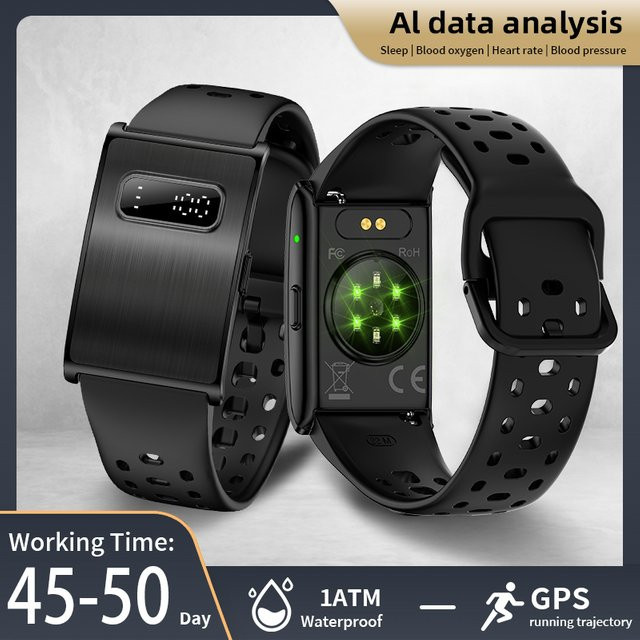 LIGE KI-Gesundheits-Smartarmband Fitness-Tracker in Schwarz mit Herzfrequenz- und Blutdruckmessung, wasserdichter Schrittzähler für Android und iOS, Unisex - Bild 1