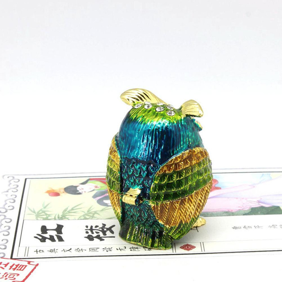 Yiran Furniture Eulen-Figur aus Legierung als Schmuckschatulle und Tischdekoration, H x B x T: 5,5 x 4 x 4,3 cm - Bild 2