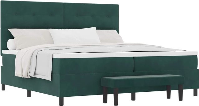 vidaXL Boxspringbett mit Matratze aus Samt in Dunkelgrün B/T/H: 200 x 200 x 128 cm - Bild 1