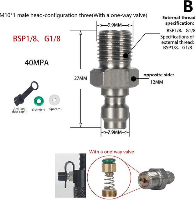 Lahnborg Schnellanschlussventil PCP Füllung mit M10X1 1/8NPT 1/8BSPP Außengewinde 8mm in Silber aus Edelstahl - Bild 1