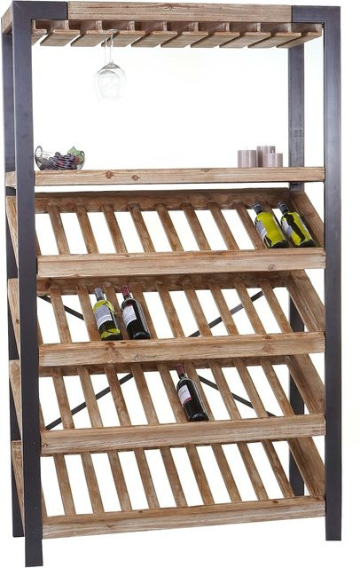 Weinregal MCW-D60 Barschrank aus Massivholz in Braun für 40 Flaschen, H x B x T: 189 x 114 x 39 cm - Bild 1