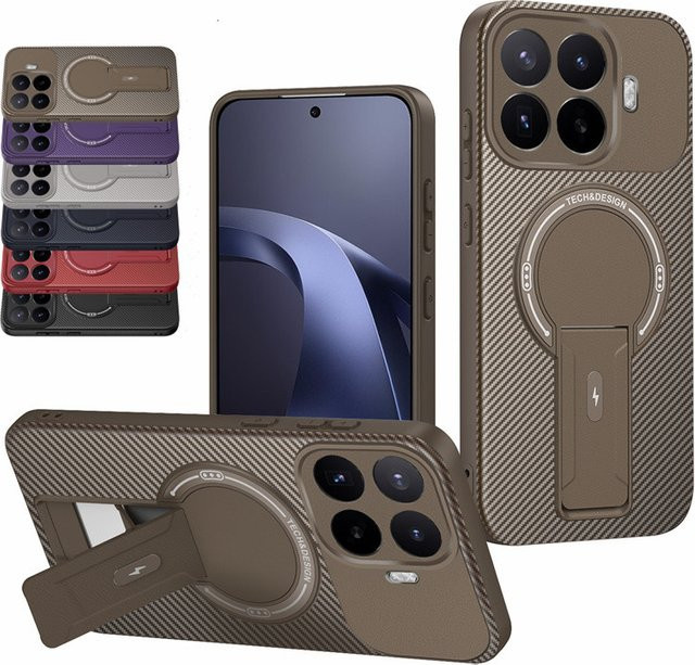 Magnetische Schutzhülle mit Kohlefaser-Muster und Standfunktion für Xiaomi 17T Pro und Xiaomi 17 5G in Schwarz und Lila - Bild 1