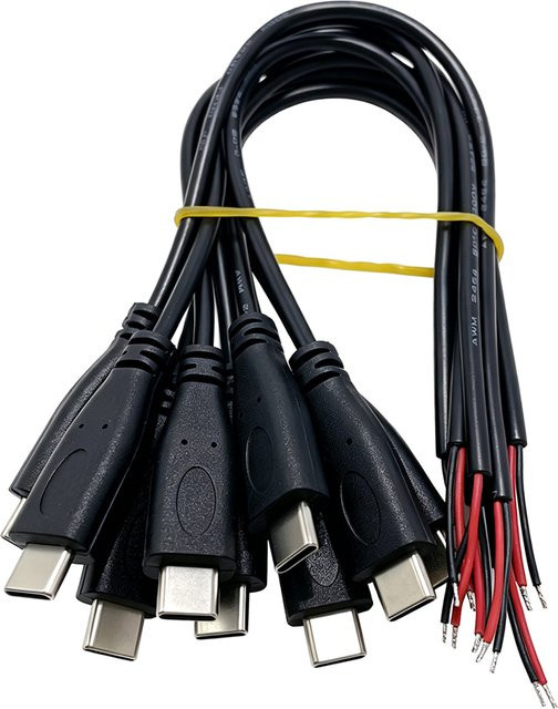 10 Stück JCD USB-C Pigtail 2-adrige Stromkabel zum DIY-Reparatur-Laden in Schwarz 22AWG - Bild 1