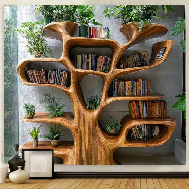 VIKAMA Wandteppich mit Baum- und Pflanzenmotiv in Braun für dein Wohnzimmer oder Schlafzimmer - Bild 1