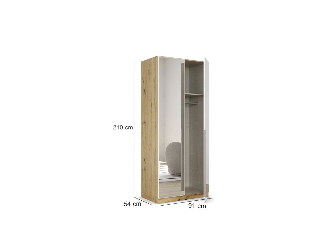 RAUCH Drehtürenschrank Alabama mit Spiegel in Weiß und Eiche Artisan, B/H: 91 x 210 cm - Bild 3