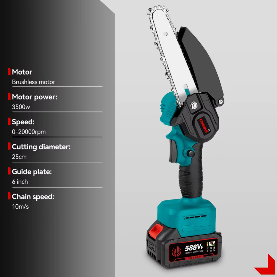 ONEVAN Bürstenlose elektrische Kettensäge 3500 W, 6 Zoll schnurlose tragbare Säge für Makita 18 V Akku, Petrol - Bild 2