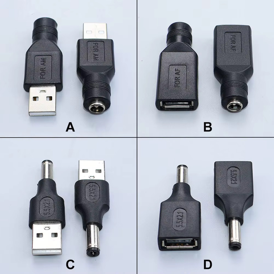 YanXi DC-Stecker auf USB 2.0 Adapter Set, 5,5 x 2,1 mm auf USB-A Ladekonverter für Laptop und PC, Schwarz - Bild 2