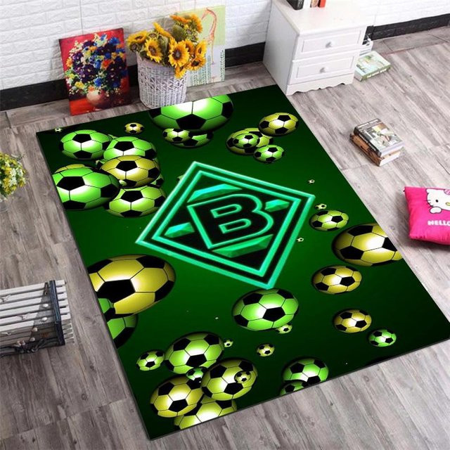 Borussia Mönchengladbach Logo Teppich von LOLO IU, rutschfeste Fußmatte in Schwarz-Weiß-Grün mit Fußballclub-Wappen, B/T: 60 x 40 cm - Bild 1
