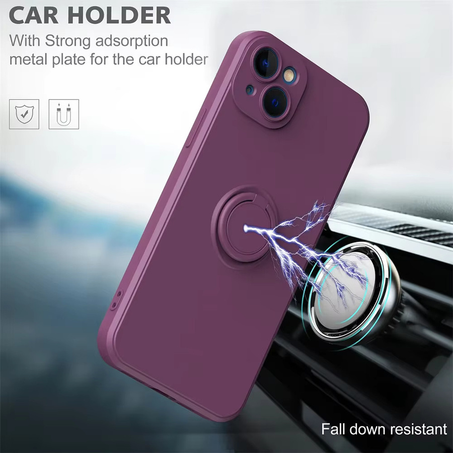 Magnetische Flüssigsilikon-Schutzhülle mit Ringhalter für iPhone 16 15 14 13 12 11 Pro Max Plus Mini XS XR 7 8 Plus 6S in Grau und Lila - Bild 2