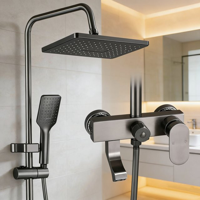 Vremota Thermostatische Duscharmatur aus Edelstahl mit Regendusche und Handbrause in Silber gebürstet - Bild 1