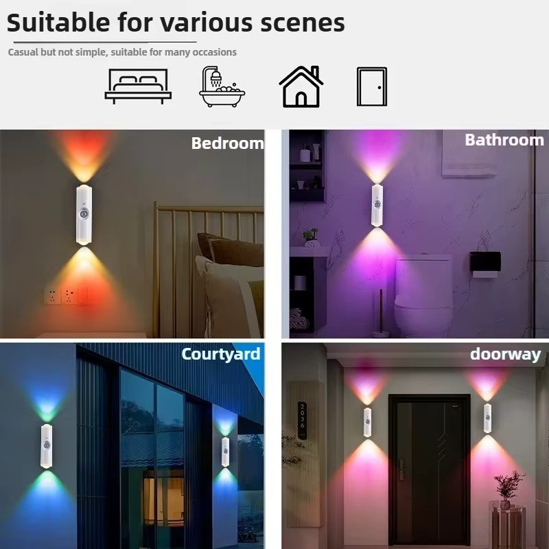 Szaoju Intelligente RGB-Farbverlauf-Nachtleuchte mit Bewegungssensor, Wiederaufladbare Wandlampe in Weiß und Multicolour für Schlafzimmer, Badezimmer und Garten - Bild 3