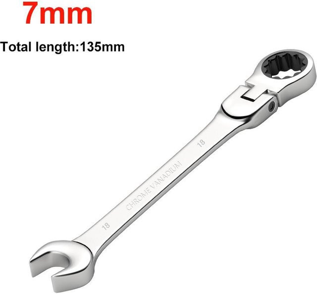 YJSTY Universal-Ratschenschlüssel mit 72 Zähnen und verstellbarer Kopföffnung, 7mm, Silber - Bild 1