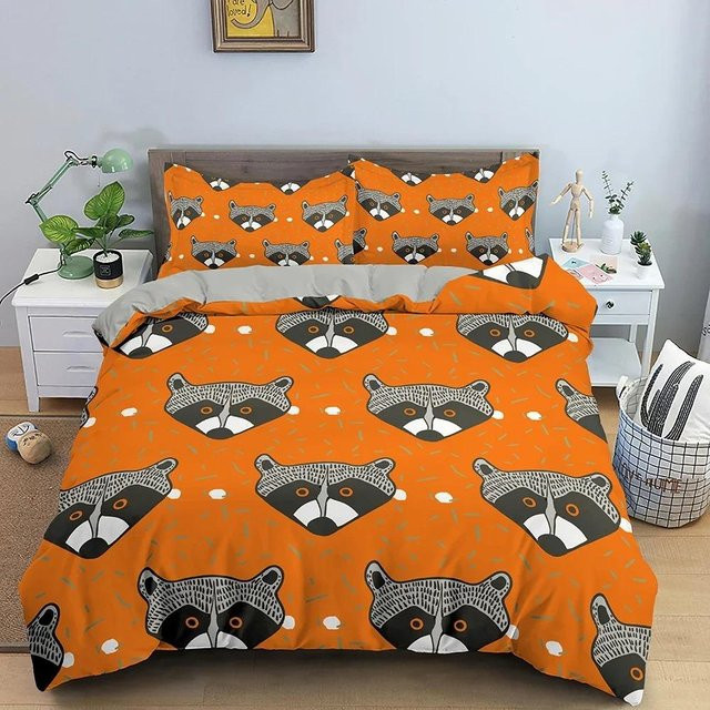 Jinmeige Waschbär Bettwäsche Set mit Bettbezug und Kissenbezug, Orange, Microfaser, B/H: 135 x 200 cm - Bild 1