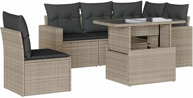 vidaXL 6-teilige Garten-Sofagarnitur aus Poly-Rattan mit Kissen in Hellgrau - Bild 1