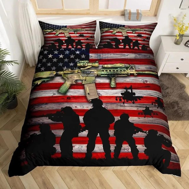 Lodestar Bettwäscheset mit Armee-Motiv für Kinder, Bettbezug und Kissenbezug aus Mikrofaser, Farbe Rot, B/H: 135 x 200 cm - Bild 1