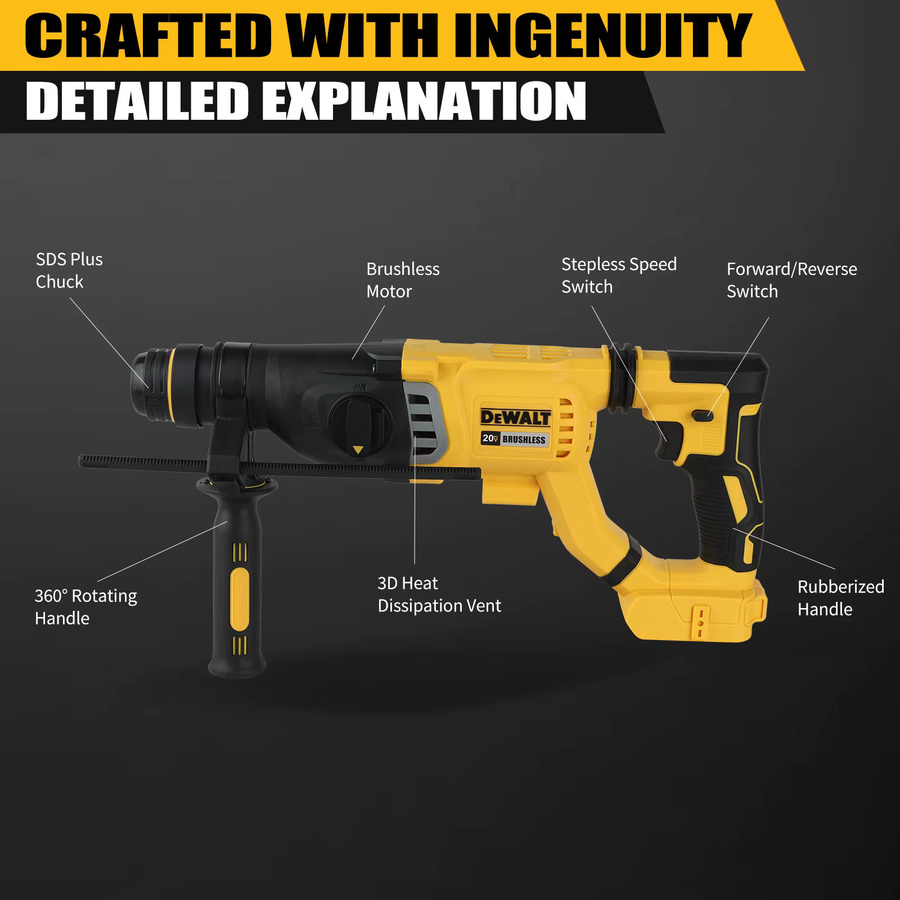 DeWalt 20 V bürstenloser kabelloser SDS-Hammer DCH263 in Gelb - Bild 6