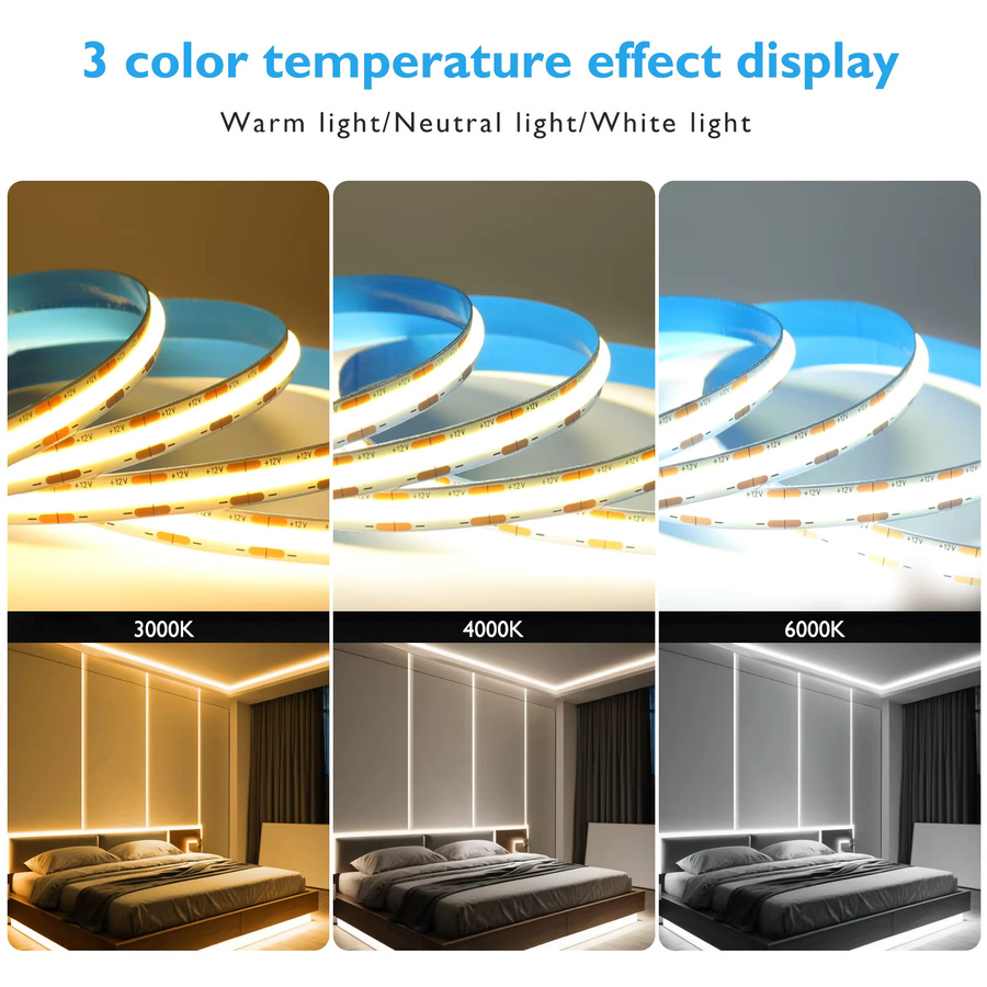 XUNATA COB LED Strip Light 12V Flexibles LED Band in Weiß mit hoher LED-Dichte für lineare Beleuchtung - Bild 3