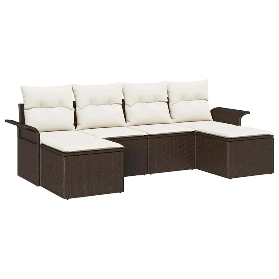 vidaXL Garten-Sofa-Set aus Poly-Rattan in Braun, 6-teiliges L-Shape Lounge-Set mit UV-beständigen Kissen und Fußhockern - Bild 2