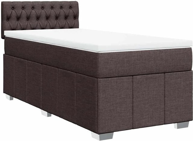 vidaXL Boxspringbett mit Matratze Dunkelbraun B/T/H: 90 x 200 cm, Hybrid-Matratze mit Taschenfederkern und Stoffbezug - Bild 1