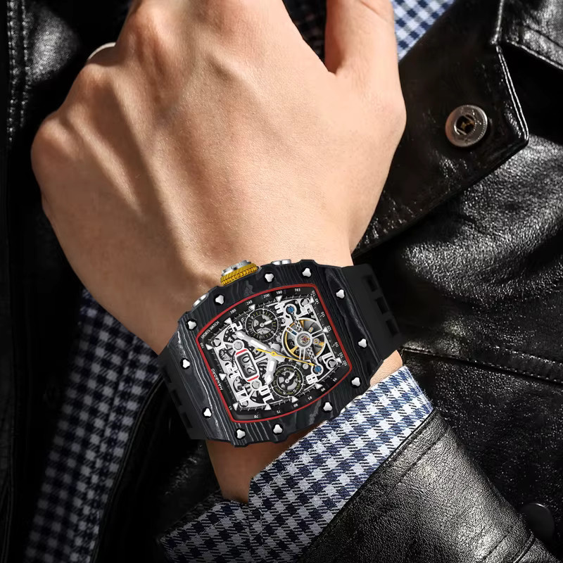 HANBORO Automatikuhr, Herren, Skelett-Uhr, Schwarz, 50 ATM - Bild 5