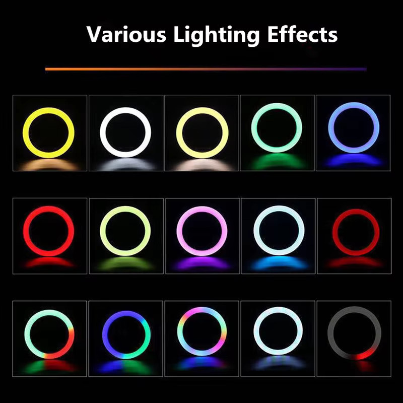 SZKOSTON 13 Zoll RGB Selfie Ringlicht mit Stativ und Telefonhalter, dimmbares LED-Ringlicht in Weiß und Multicolour für Live-Streaming, Make-up und Fotografie - Bild 2