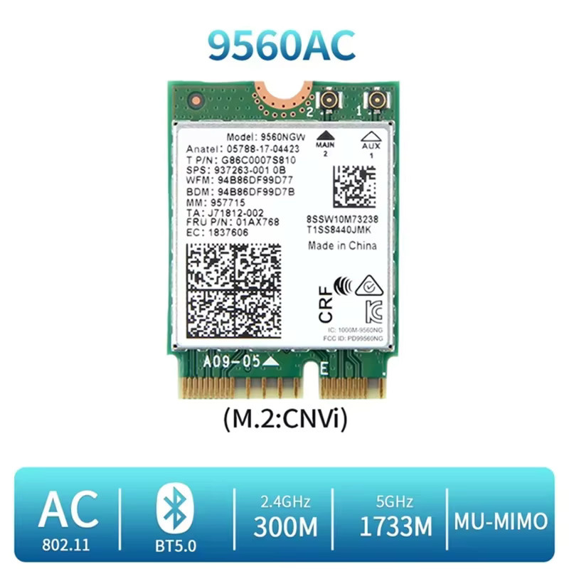 KEBIDUMEI 9560NGW M.2 CNVi Netzwerkkarte mit Dual-Band WLAN AC 2000Mbps und Bluetooth 5.0 in Grün - Bild 2