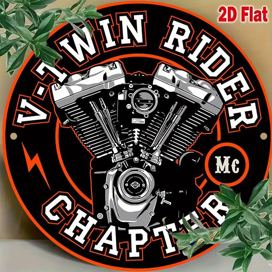 Potdemiel V-Twin Rider Rundes Aluminiumschild Motorrad-Logo in Schwarz und Orange, Durchmesser: 20,32 cm - Bild 6