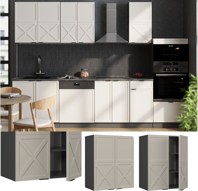 Vicco Hängeschrank Fame-Line für die Küche in Anthrazit, Grau und Beige mit Soft-Closing-Scharnieren und internen Regalböden, Breite: 60 cm - Bild 1