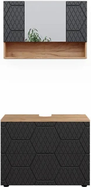 Vicco Badmöbel-Set Irma 2-teilig in Eiche und Anthrazit mit Spiegelschrank und Waschbeckenschrank Breite: 80 cm - Bild 2