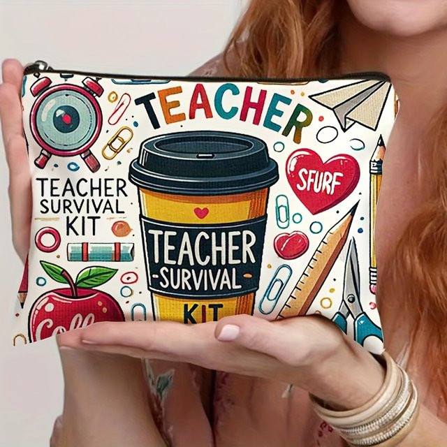 Kosmetiktasche mit Lehrer-Motiv in Türkis, faltbare Reißverschlusstasche als Aufbewahrungstasche für Kosmetik und Stifte - Bild 1