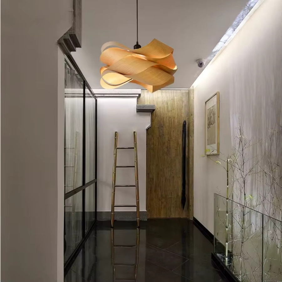 JOYINLED Pendelleuchte im chinesischen Stil, minimalistische Hängelampe aus Metall und Holz in Schwarz für Esszimmer und Flur, Durchmesser: 45 cm / 60 cm - Bild 3