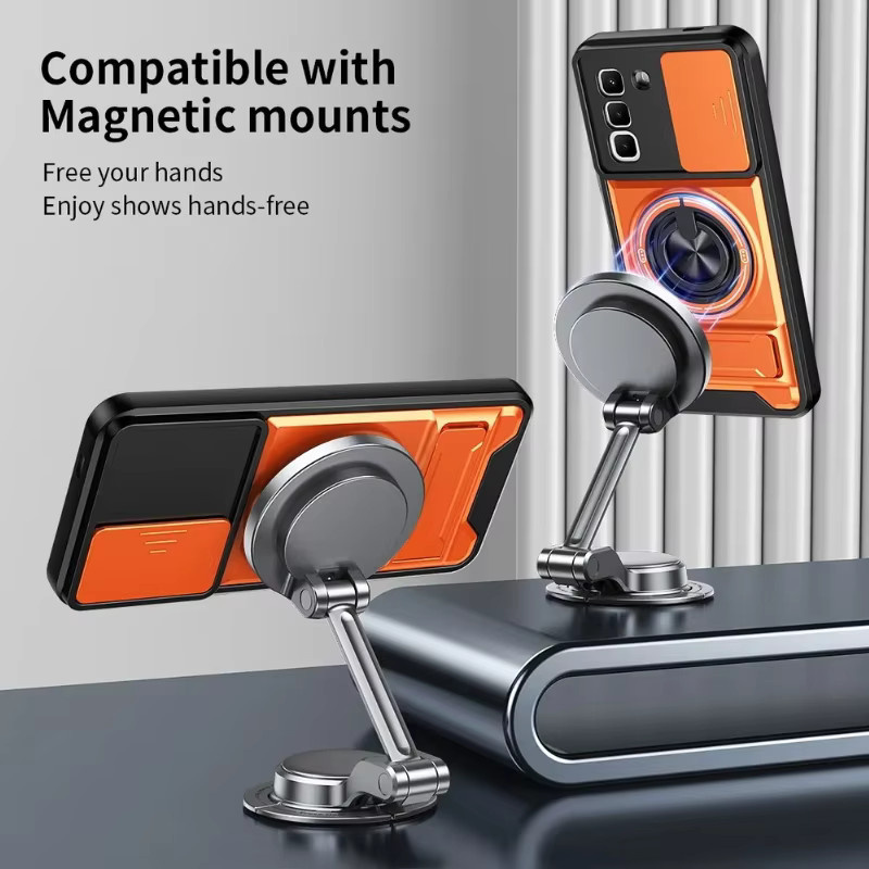 Armor Design Handyhülle für Infinix Hot 70 60i Pro Plus 50 Note 60 Pro 50X 50S 4G 5G mit Schiebefenster, magnetischer Halterung und Schutzabdeckung in Silber - Bild 4